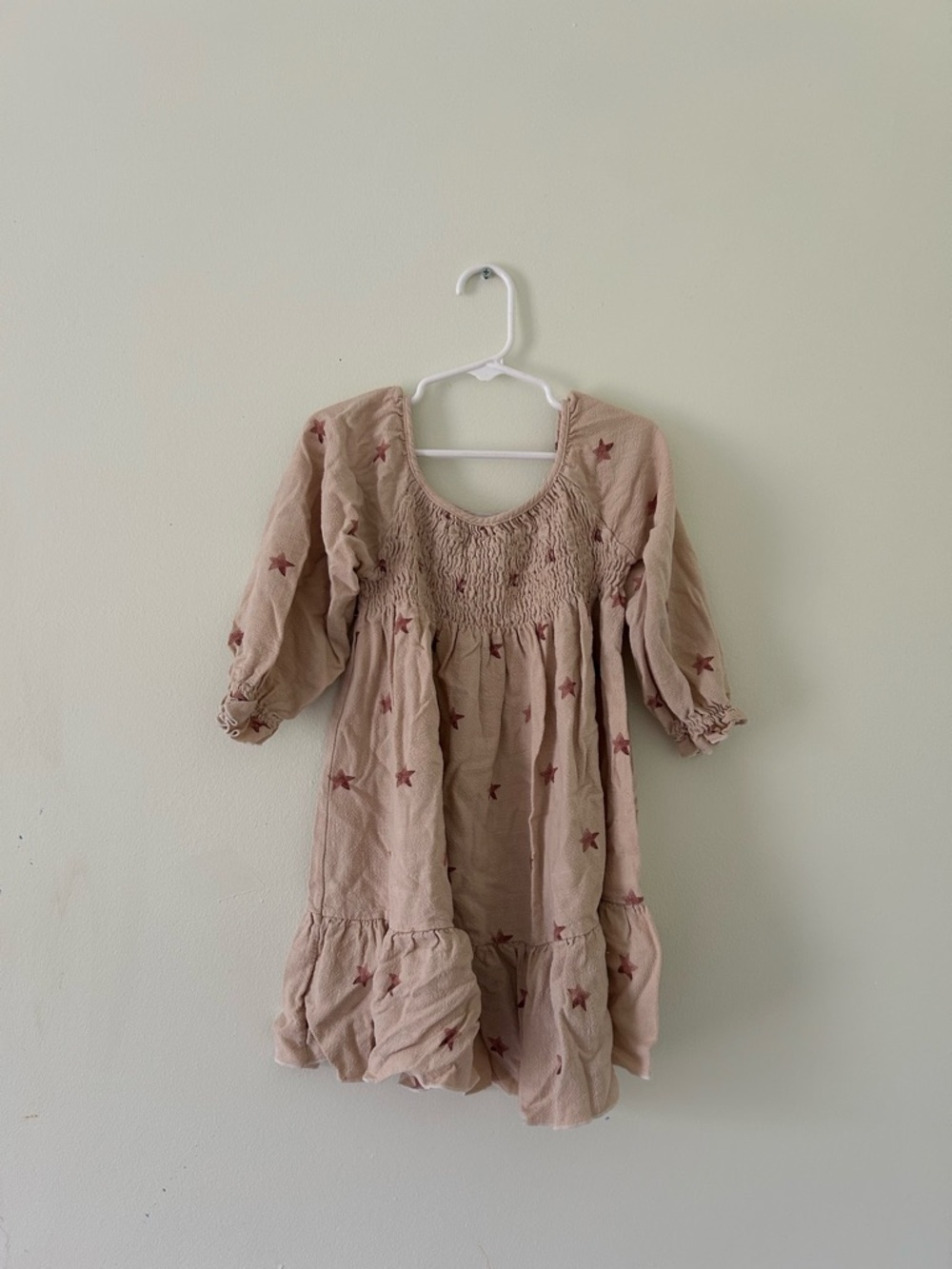 Smocked Star-Print Girls' Dress in Blush